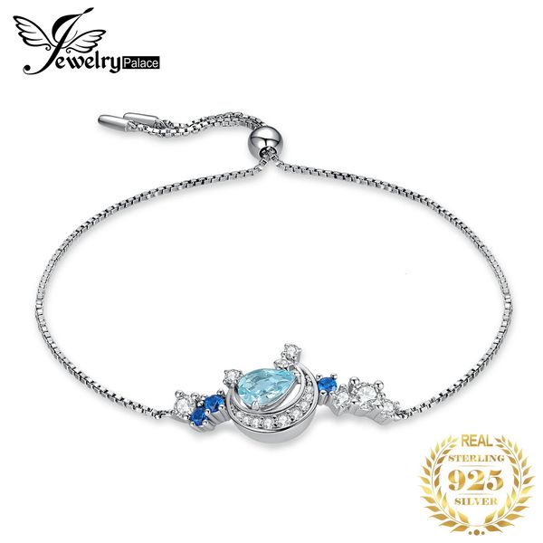 Bileklik Takı Varış Moon Star Orijinal Sky Mavi Topaz Safir 925 STERLINE Gümüş Ayarlanabilir Bilezik Kadın 231009