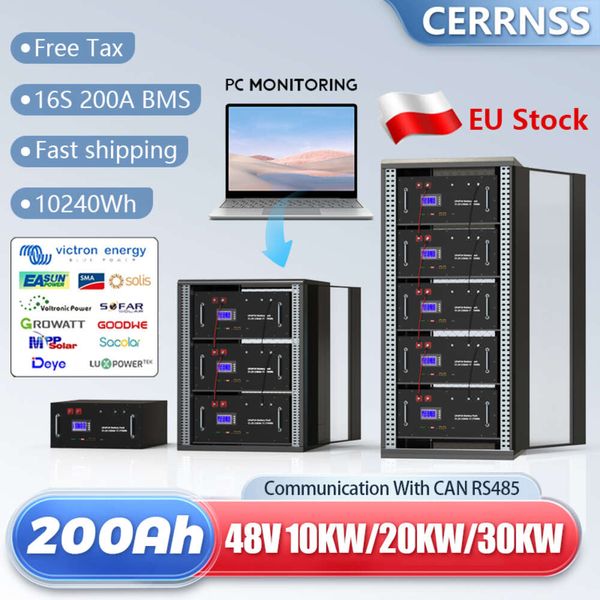 Batteria solare LiFePO4 48V 200AH Batteria al litio 51.2V 10KWH 6000+ cicli con RS485 CAN Bus Max 32 parallelo per stoccaggio domestico