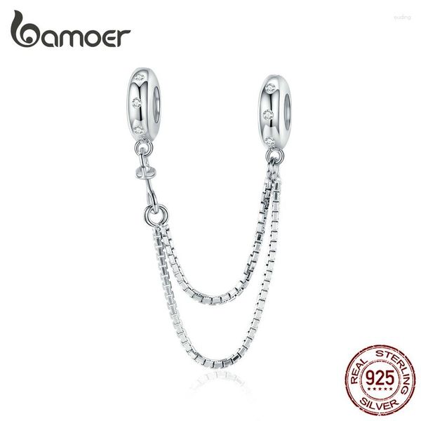 Pietre preziose sciolte Bamoer autentico argento sterling 925 con catena di sicurezza per ciondoli originali con tappo per braccialetto con silicone SCC1419