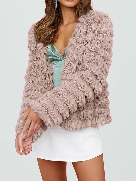 Jaquetas femininas outono inverno de alta qualidade fuzzy faux casaco de pele mulheres 2023 vintage manga longa com boné fino curto peludo femme