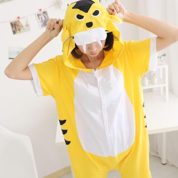 Damennachtwäsche Tiger Frauen Pyjamas Sommer Baumwolle Tier Pijamas Cartoon Cosplay Onesies Kostüm Kurzarm