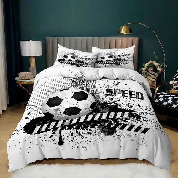 Conjuntos de cama Cool Football Soccer 3D Set Duveta Capa Fronhas Consolador Roupa de Cama Decoração para Meninos Presente Twin Queen King Size 231009