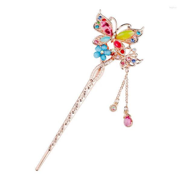 Bomboniera Moda Metallo Stile tradizionale Bastone Nappa Fiore Strass Farfalla Bacchette per capelli Forcina Accessori antichi