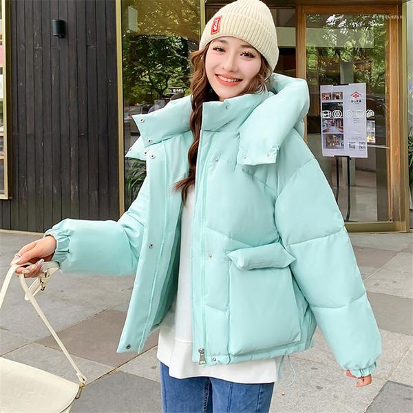 Trench da donna Piumino invernale in cotone imbottito Giacca da donna Parka coreano Pane corto sciolto servito con cappuccio Cappotto caldo spesso Capispalla femminile