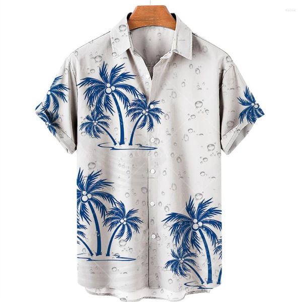 Camicie casual da uomo Estate Coconut Tree Camicia con stampa hawaiana Scollo a V Bottone con una parola Manica corta Moda Beach Resort Style Allentato 5XL