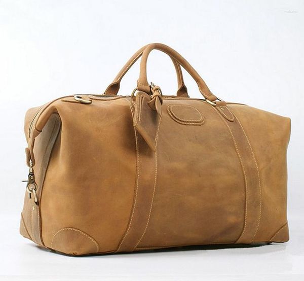 Duffel Bags Vintage Crazy Horse Couro Masculino Bolsa de Viagem Grande Bagagem Homens Duffle Durante a Noite Fim de Semana Grande