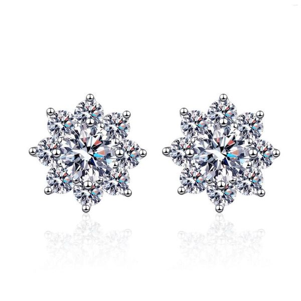 Orecchini a bottone in vero colore Moissanite D per le donne Regalo di gioielli da sposa con diamanti scintillanti in argento sterling 925 a forma di fiocco di neve
