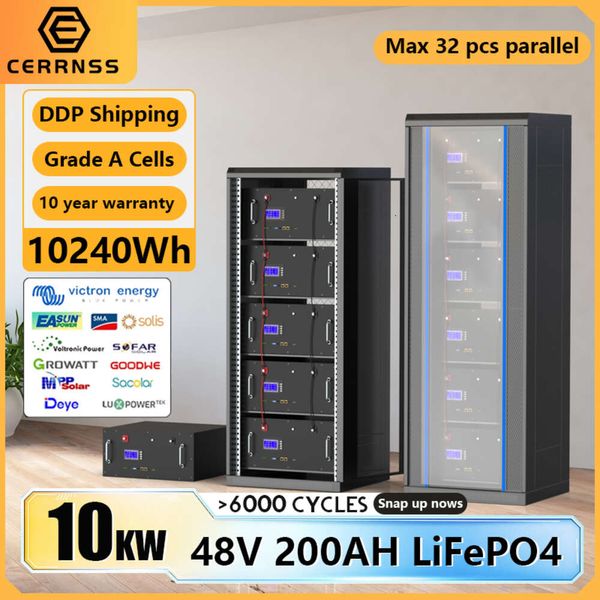 48V 200AH LIFEPO4 51.2V Lityum Pil Dahili 200A BMS A Sınıfı A Cell Maks 10240W Güneş enerjisi için 6000'den fazla döngü ile