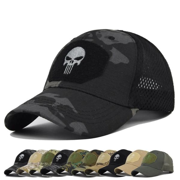 Cappelli da esterno Berretti da baseball militari tattici Multicolor Camouflage Visiera parasole traspirante Mesh Caccia all'aperto Escursionismo Cappello da scheletro 231007