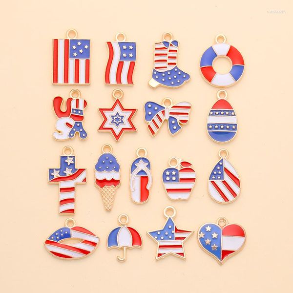 Encantos 10 peças padrão de bandeira americana vários esmaltes para fazer joias pingentes diy colares brincos acessórios artesanais artesanais