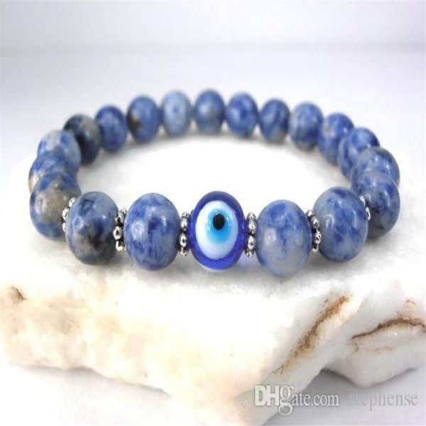 SN0577 Jaspis-Böses-Augen-Armband Glücksbringer-Augen-Charm-Armband Blaues und weißes Steinarmband für Herren235w