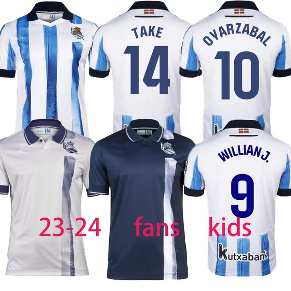 2023 2024 Real Sociedad Futebol Jerseys Homens Set Kids Barrene Merino Carlos Fdez Carlos Take Sorloth Silva Camisas de Futebol T 23 24 Equipamento Home Away Terceiro