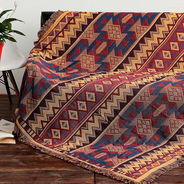 Decken, marokkanischer Stil, geometrisch gewebte Sofabezüge, Decke mit Quasten, klassische böhmische Baumwoll-Reisebezüge, schützende Abdeckung