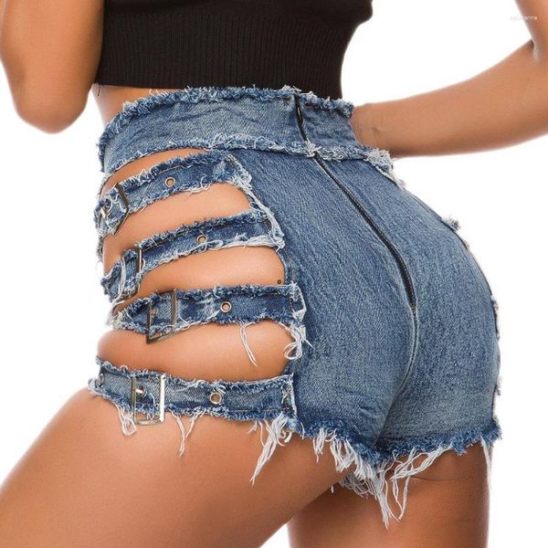 Jeans femininos high-rise bodycon mulheres shorts sexy buraco rasgado denim praia casual bar clube dança magro