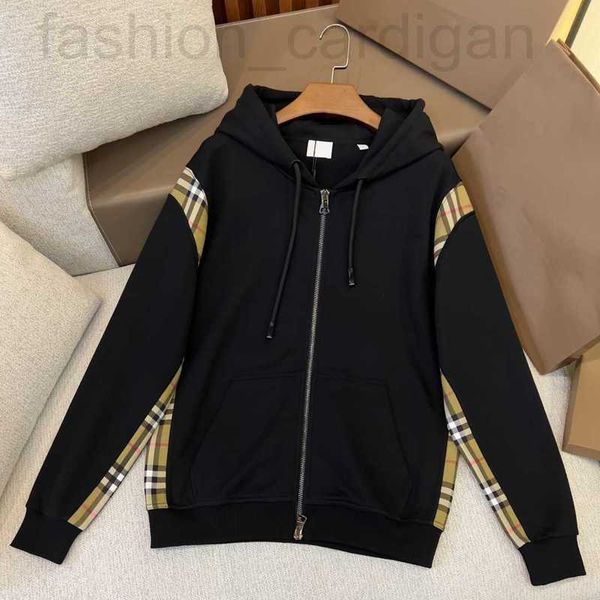 Moletom com capuz masculino designer highend marca hoodie moda listra costura design preto zíper cardigan materiais de algodão de alta qualidade para homens casuais hqga