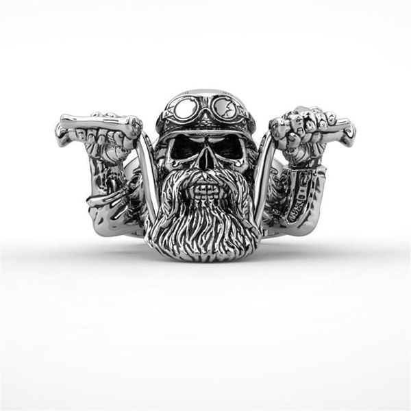 Herren Edelstahl Punk Bearded Skull Ring Motorrad Biker Band Rings241E