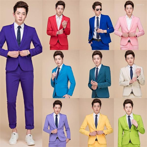Erkekler Takım Film Stüdyosu Elbise Genişletilmiş Takım Ev sahibi gece kulübü sahne Performans Giyim Korece Versiyon Renkli İnce Uygun Trendi