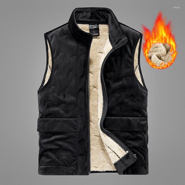 Gilet da uomo Uomo Plus Gilet caldo in pile Tasche muilt Gilet da esterno spesso casual maschile Giacca antivento senza maniche Autunno Inverno Cappotto 5XL