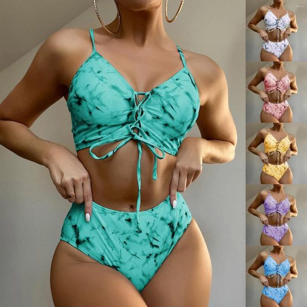 Damen Bademode Frauen Soild Print Bikinis Badeanzug Sexy Push Up Bikini Set Zwei Stücke Strand Badeanzug Jungen Körbchen Für Sport mit Riemen