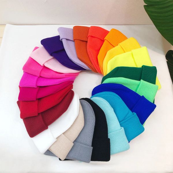 Cappello lavorato a maglia in 22 colori caramelle per bambini Berretto moda invernale per bambini Tinta unita Berretto in lana per bambini Mantieni caldo LL all'ingrosso