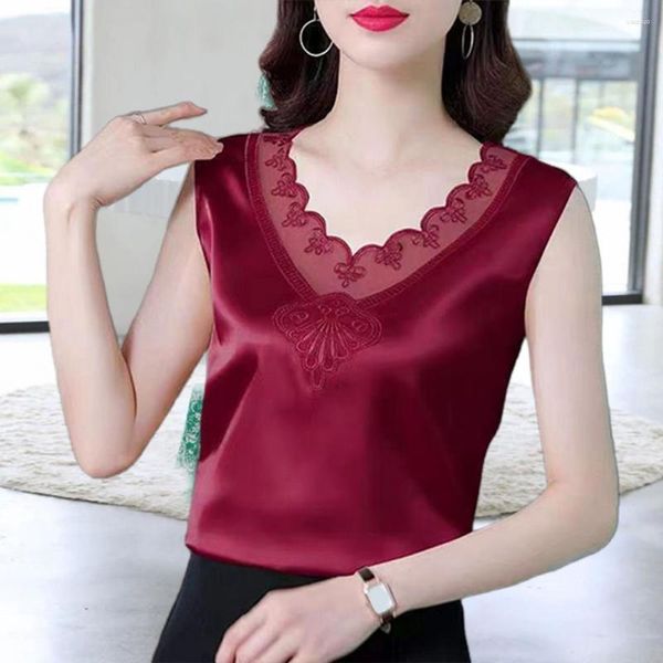 Blusas femininas pulôver blusa elegante rendas regatas para mulher macio sexy com decote em v cinta de espaguete camisola elegante roupas de verão 2023