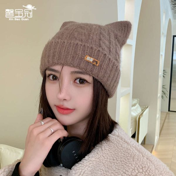 9934 Protezione per l'autunno e l'inverno Cappello coreano in lana lavorata a maglia con orecchie di gatto dei cartoni animati per bambini Berretto a prova di freddo