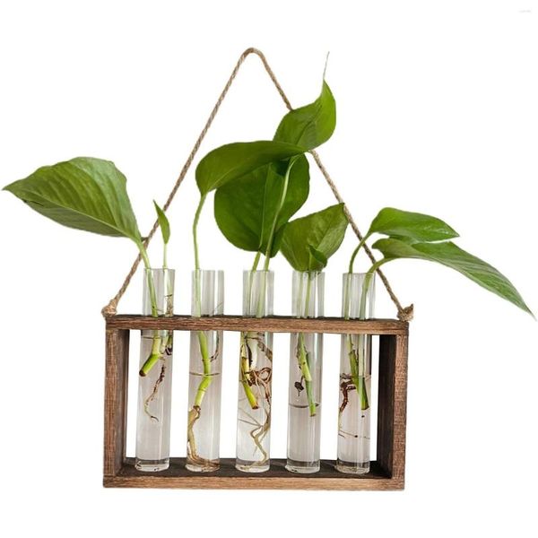 Vasos plantador terrário com suporte de madeira transparente pendurado plantas de vidro vaso para entusiastas de jardinagem presente