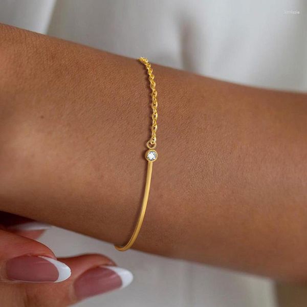 Link pulseiras emendadas cor de ouro pulseira para mulheres de aço inoxidável mão fina corrente bling zircônia cúbica na moda pulseira moda jóias