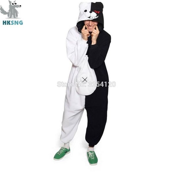 HKSNG Yetişkin Kigurumi Ayı Hayvan Pijamaları Dinganronpa Siyah Beyaz Ayı Monokuma Onesies Cosplay Kostüm Tulumları Noel T2001101759