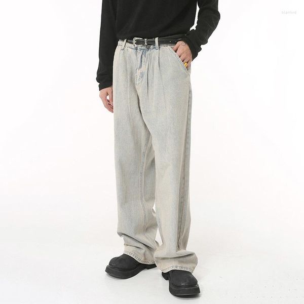 Мужские джинсы SYUHGFA, винтажная трендовая уличная одежда Tide, простые свободные прямые джинсовые брюки в корейском стиле, модная классическая одежда