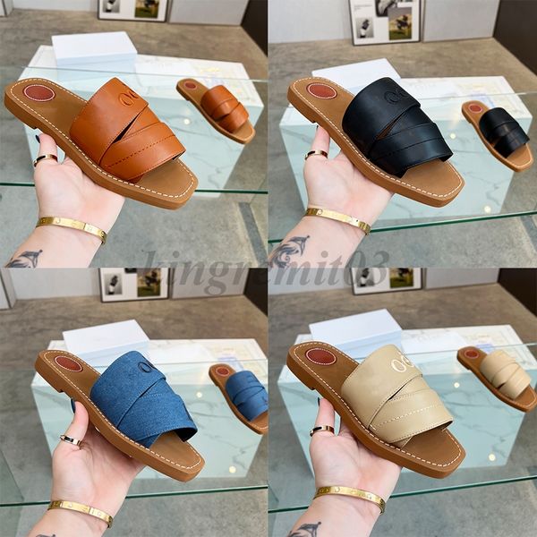 Designer Damen Hausschuhe Woody Mules Canvas Cross Woven Slipper Sommer Peep Toe Slides Brief Stylist Schuhe mit Box