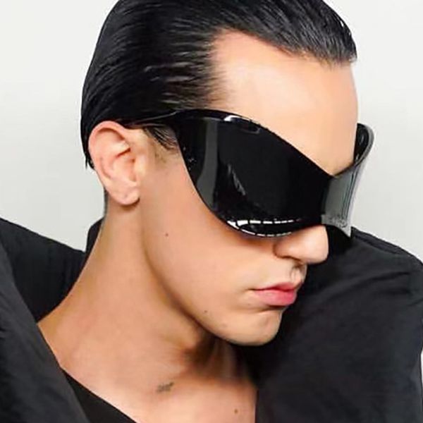 2023 Óculos de sol masculinos sem moldura de uma peça óculos de sol grandes punk à prova de vento óculos de sol femininos OTTD para festa de Natal de Halloween
