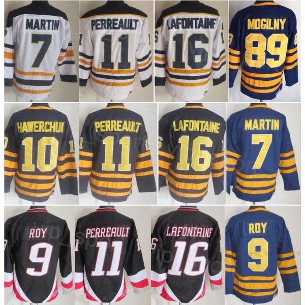 CCM Hockey retrò 7 Rick Martin Maglie in pensione 9 Derek Roy 10 Hawerchuk 11 Gilbert Perreault 89 Mogilny 16 Pat Lafontaine 39 Dominic Hasek Vintage Classic Stitched Top
