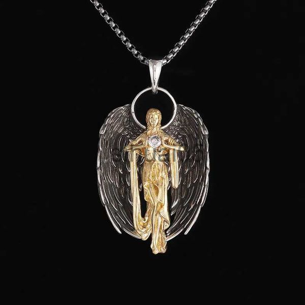 Collane con ciondolo Collana con ciondolo ali d'angelo custode in oro per uomo Donna Regali di gioielli di Natale x1009