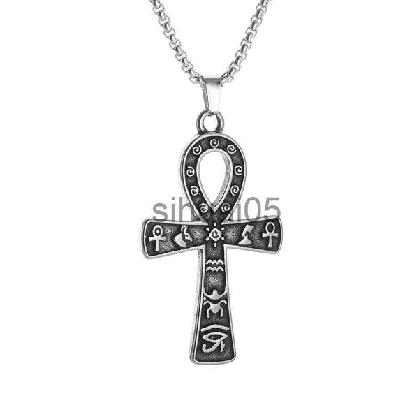 Collane con ciondolo Antico simbolo egiziano Ciondolo croce Ankh Collana in acciaio inossidabile Amuleti religiosi Accessori regalo per gioielli per uomini e donne x1009