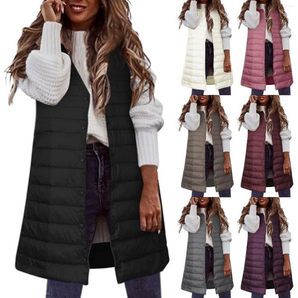 Gilet da donna 2023 Autunno Inverno Gilet senza maniche Piumino lungo Gilet cappotto casual da donna imbottito in cotone solido