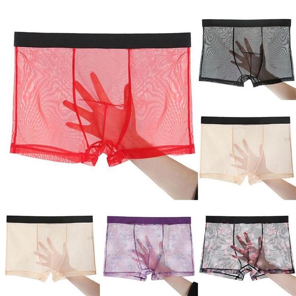 Ultradünne Herren Mesh Sheer Transparente Unterwäsche Shorts Boxer Sexy Atmungsaktive Unterhose Bequeme Männliche Cueca Höschen2313