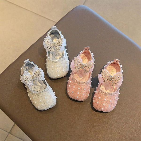 Модные туфли для девочек с бантом и жемчугом. Детские дизайнерские весенне-летние Chaussures Filles Baby Chaussures Pour Enfants Toddler Child253a