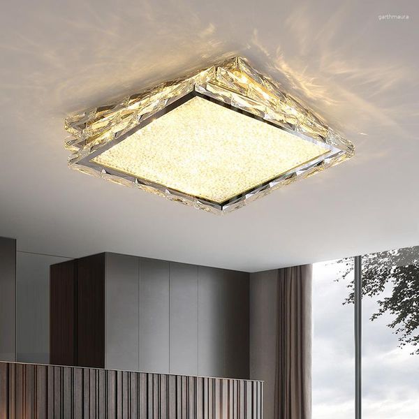 Luzes de teto Nordic Gold Light Luxury Crystal Lamp para Quarto El Office Sala de estar Led Square Chrome Iluminação Interior