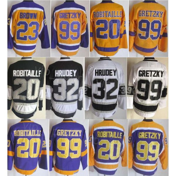 CCM Hockey Retro 20 Luc Robitaille Maglie Retire 32 Kelly Hrudey 23 Dustin Brown 99 Wayne Gretzky 16 Marcel Dionne Pullover traspirante con cuciture classiche vintage