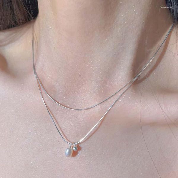 Anhänger Halsketten 2023 Trendy Splitter Farbe Doppelschicht Perle Neckalce Für Frauen Einfache Wasser Tropfen Schlüsselbein Kette Braut Schmuck