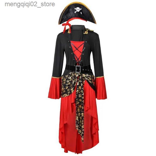 Tema Kostüm Cadılar Bayramı Kadın Korsan Gelin Kadın Kaptan Korsanları Cosplay Fantasia Fantezi Elbise Q231010
