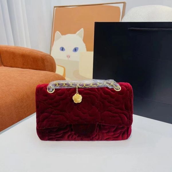 Tasarımcı Velvet Çanta Sınırlı Camellia Çanta Zinciri Omuz Crossbody Bag Orijinal Tote Çanta