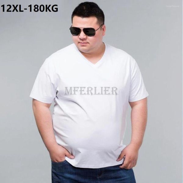 Magliette da uomo estive T-shirt grandi in cotone di grandi dimensioni 8XL 9XL 10XL 11XL 12XL Manica corta con scollo a V Allentato Casual Nero Bianco Plus Tees 70