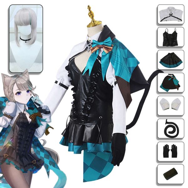 Genshin impacto lynette cosplay traje peruca fontaine mágico lyney uniforme de couro roupas vestido traje de halloween para womencosplay