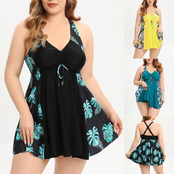 Mulheres Swimwear Maiô Conservador Sexy Biquíni Praia Banheira Cintura Alta Plus Size Split Verão