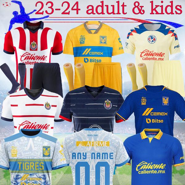 Liga MX 23-24 Tigres UANL Fußballtrikots 2023 Chivas Club America AQUINO c.salcedo Gignac Erwachsene Kinder Kits VARGAS Home Away Tercer Mexiko Pizarro Fußballanzug 16-4XL