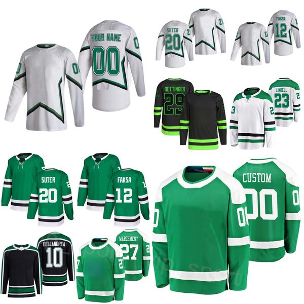 Hóquei Reverso Retro 2 Jani Hakanpaa Jersey 27 Mason Marchment 10 Ty Dellandrea 20 Ryan Suter 29 Jake Oettinger 23 Esa Lindell 12 Radek Faksa Preto Verde Crianças Homem Senhora