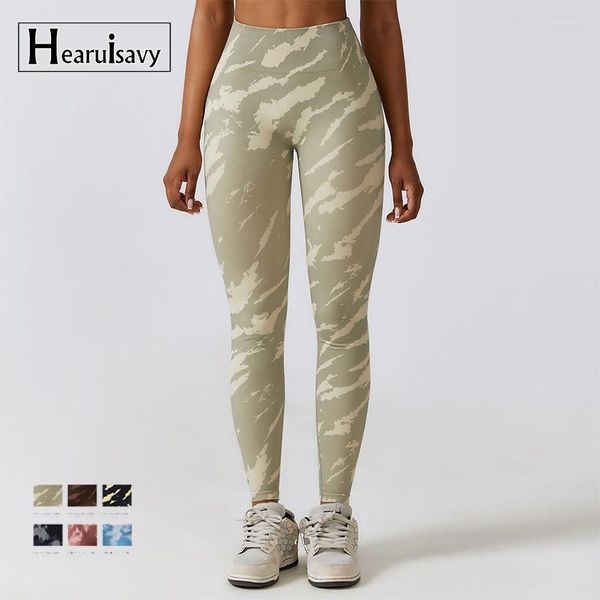 Calças ativas Hearuisavy sem costura tie-dye yoga push up leggings esportivas mulheres camuflagem ginásio leopardo impressão calças de treino