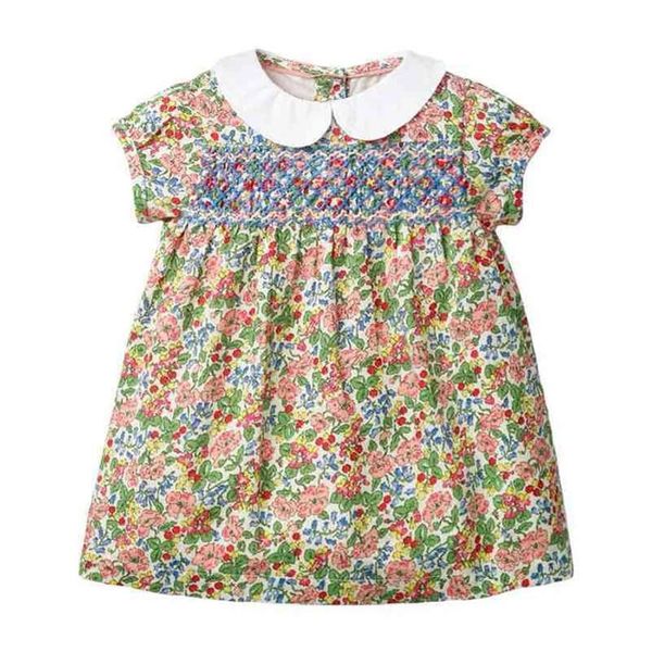 Espanha crianças roupas criança smocked vestidos para meninas bebê peter pan colar smocking vestidos crianças feito à mão vestido bordado 210269l